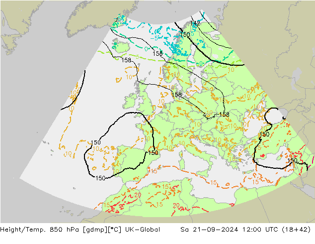 Height/Temp. 850 гПа UK-Global сб 21.09.2024 12 UTC