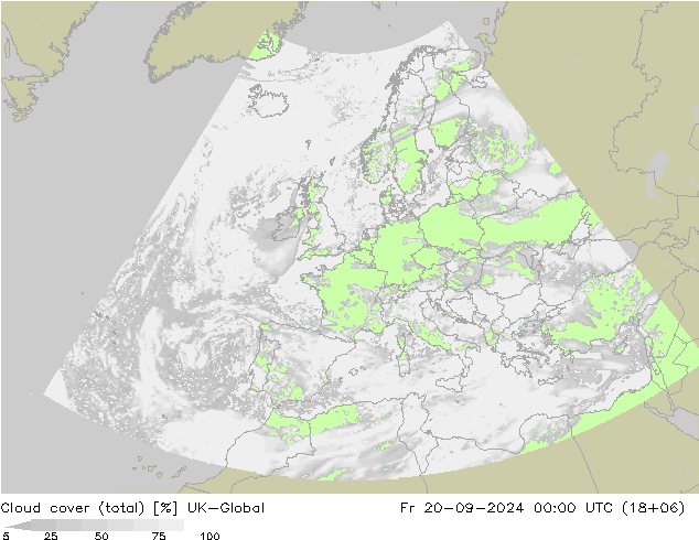 Cloud cover (total) UK-Global Fr 20.09.2024 00 UTC