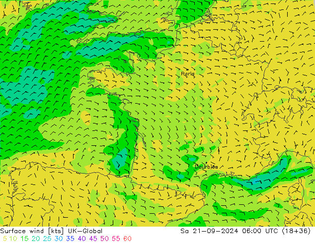 Rüzgar 10 m UK-Global Cts 21.09.2024 06 UTC