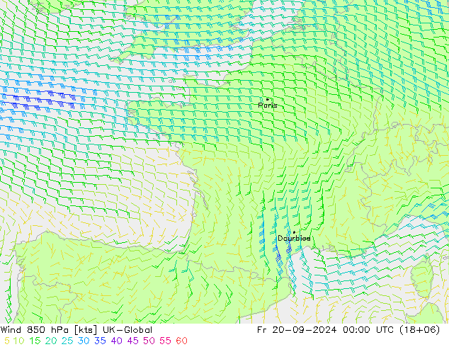 Vent 850 hPa UK-Global ven 20.09.2024 00 UTC