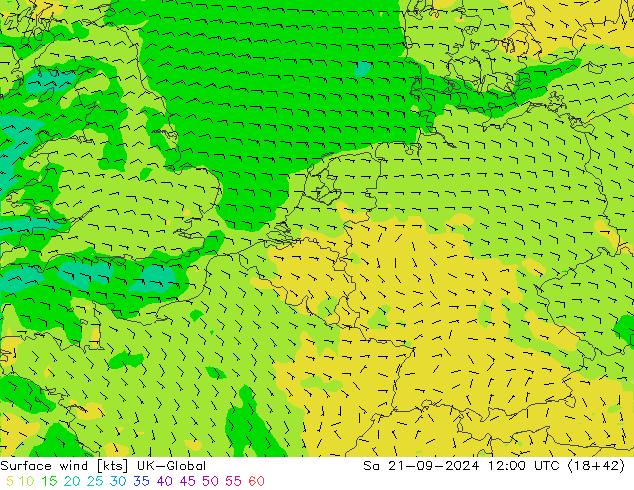 wiatr 10 m UK-Global so. 21.09.2024 12 UTC