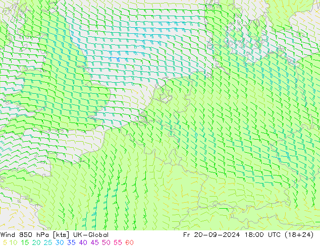 风 850 hPa UK-Global 星期五 20.09.2024 18 UTC