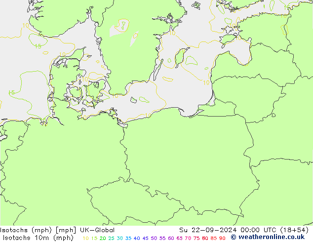 Izotacha (mph) UK-Global nie. 22.09.2024 00 UTC