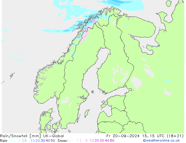 Rain/Snowfall UK-Global Fr 20.09.2024 15 UTC