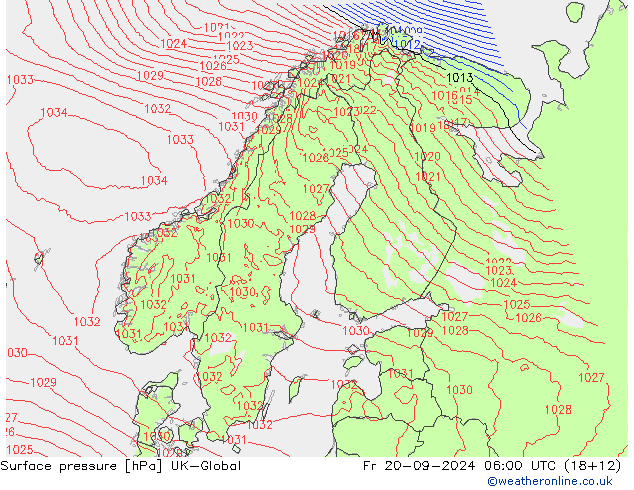 pression de l'air UK-Global ven 20.09.2024 06 UTC