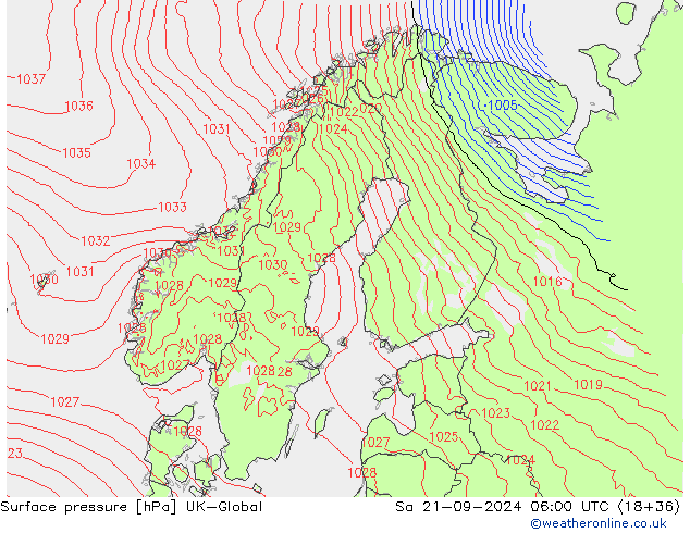 приземное давление UK-Global сб 21.09.2024 06 UTC