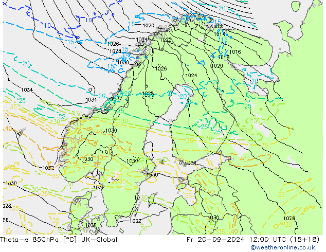 Theta-e 850hPa UK-Global Pá 20.09.2024 12 UTC