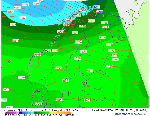 Thck 700-1000 hPa UK-Global Th 19.09.2024 21 UTC