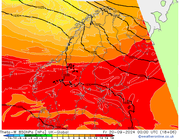 Theta-W 850hPa UK-Global Cu 20.09.2024 00 UTC