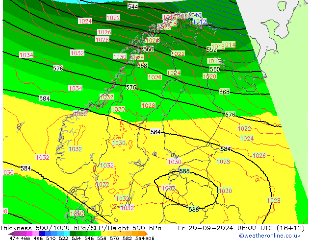 Thck 500-1000hPa UK-Global Pá 20.09.2024 06 UTC