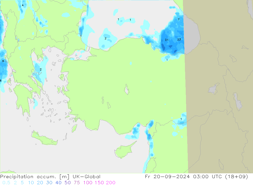 Totale neerslag UK-Global vr 20.09.2024 03 UTC