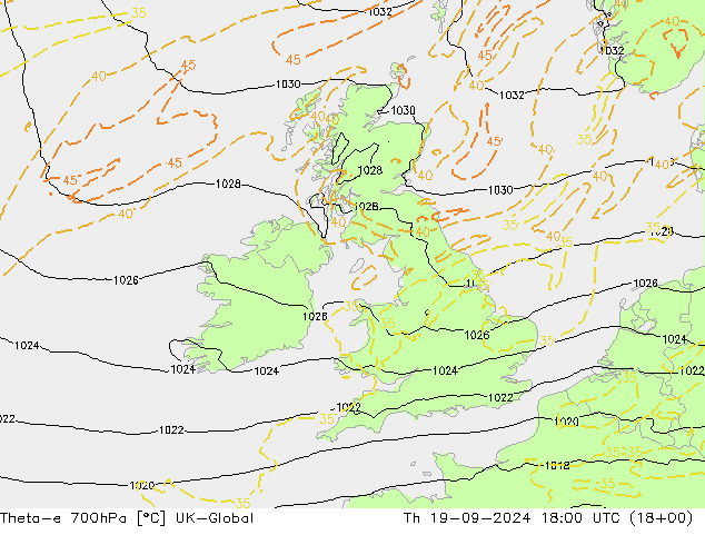 Theta-e 700hPa UK-Global Qui 19.09.2024 18 UTC