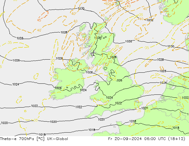 Theta-e 700hPa UK-Global vie 20.09.2024 06 UTC