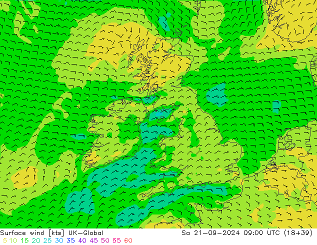 ветер 10 m UK-Global сб 21.09.2024 09 UTC