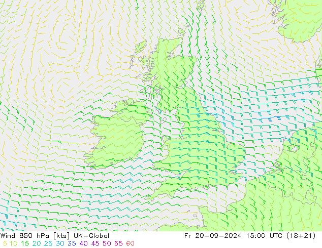 Wind 850 hPa UK-Global Pá 20.09.2024 15 UTC