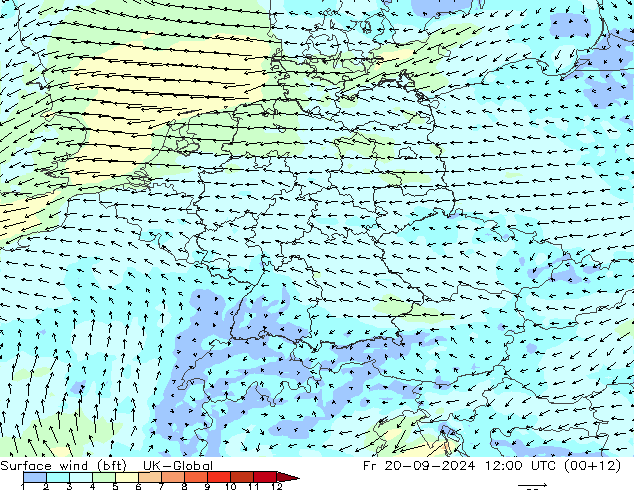 Bodenwind (bft) UK-Global Fr 20.09.2024 12 UTC