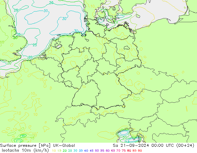 Isotachs (kph) UK-Global  21.09.2024 00 UTC