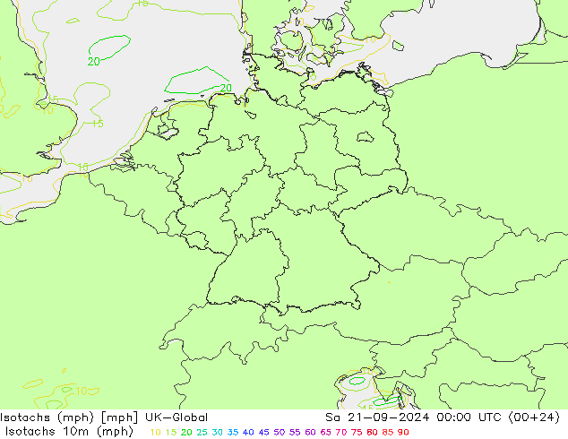 Isotachs (mph) UK-Global sab 21.09.2024 00 UTC