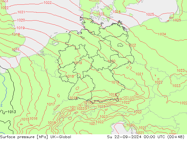 Atmosférický tlak UK-Global Ne 22.09.2024 00 UTC