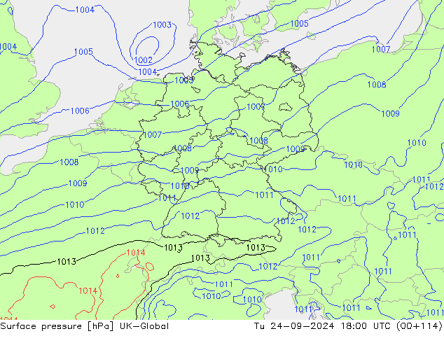 Atmosférický tlak UK-Global Út 24.09.2024 18 UTC