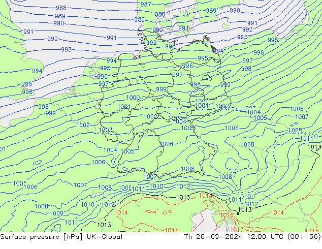 Surface pressure UK-Global Th 26.09.2024 12 UTC