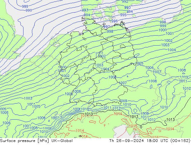 Surface pressure UK-Global Th 26.09.2024 18 UTC