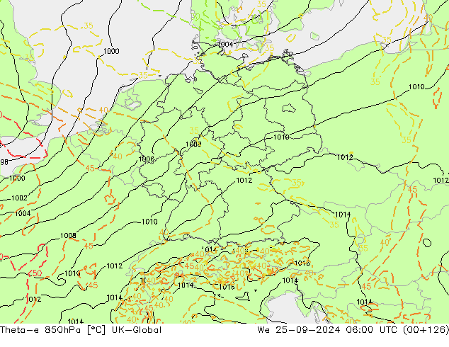 Theta-e 850hPa UK-Global We 25.09.2024 06 UTC