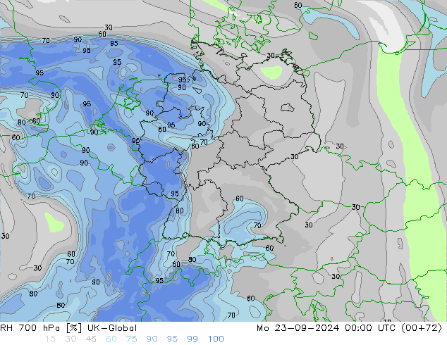 RH 700 hPa UK-Global Po 23.09.2024 00 UTC