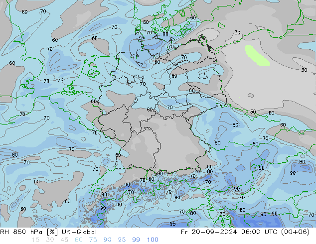 RH 850 hPa UK-Global  20.09.2024 06 UTC