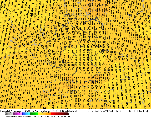 Height/Temp. 850 гПа UK-Global пт 20.09.2024 18 UTC