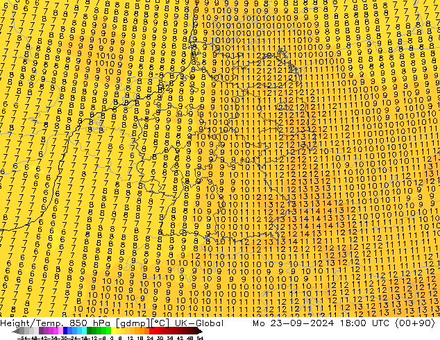 Height/Temp. 850 hPa UK-Global Po 23.09.2024 18 UTC