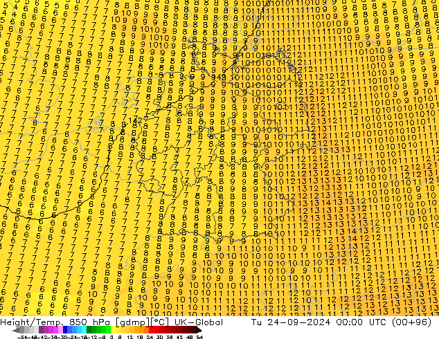 Height/Temp. 850 hPa UK-Global Tu 24.09.2024 00 UTC