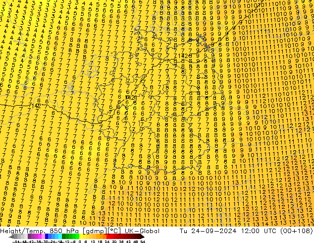 Height/Temp. 850 hPa UK-Global Di 24.09.2024 12 UTC