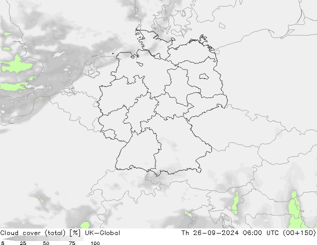 Cloud cover (total) UK-Global Th 26.09.2024 06 UTC