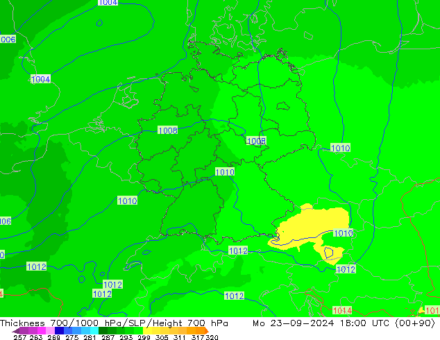 Schichtdicke 700-1000 hPa UK-Global Mo 23.09.2024 18 UTC