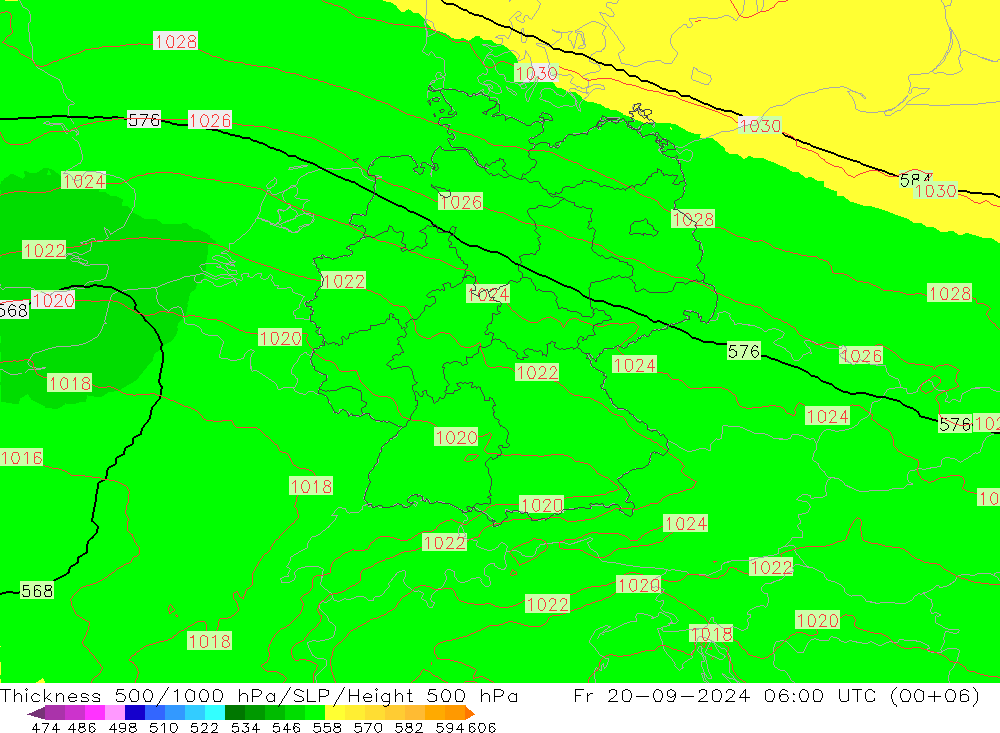 Thck 500-1000hPa UK-Global Fr 20.09.2024 06 UTC