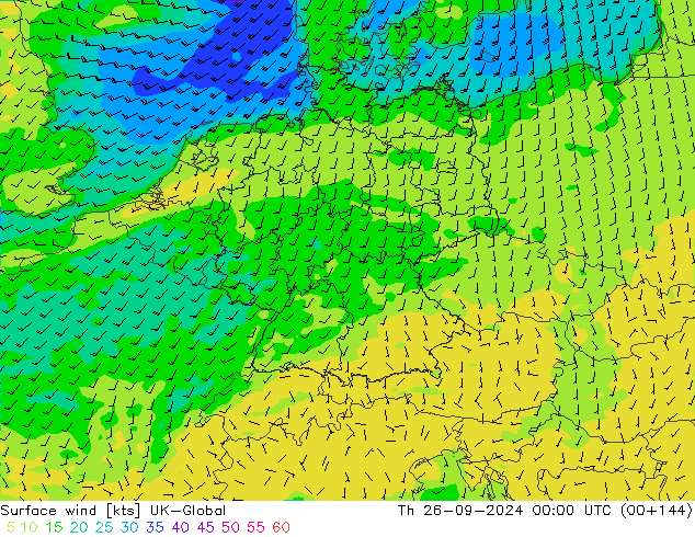 Surface wind UK-Global Th 26.09.2024 00 UTC