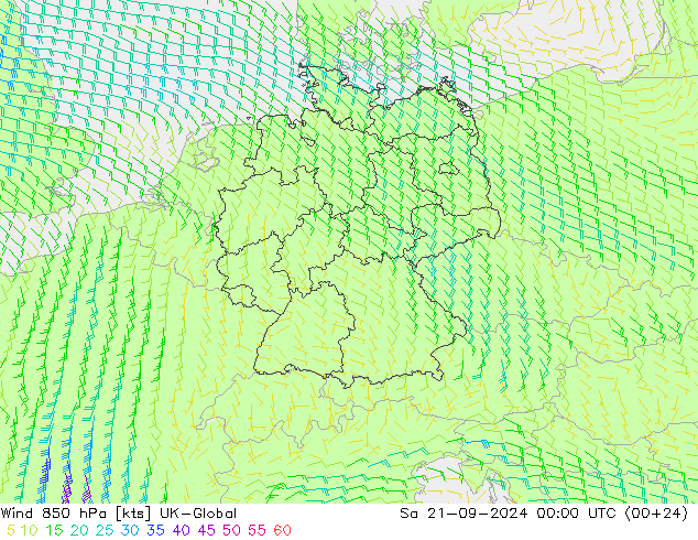 Wind 850 hPa UK-Global Sa 21.09.2024 00 UTC