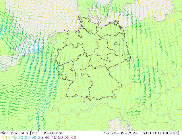 ветер 850 гПа UK-Global Вс 22.09.2024 18 UTC