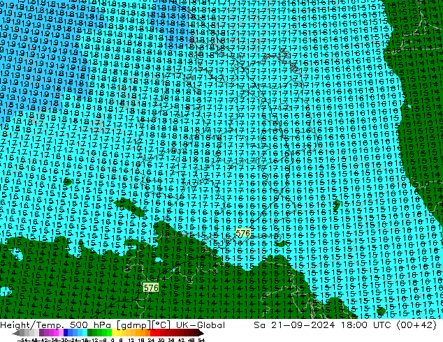 Height/Temp. 500 гПа UK-Global сб 21.09.2024 18 UTC