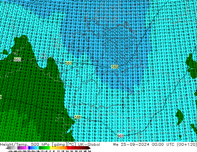 Height/Temp. 500 hPa UK-Global  25.09.2024 00 UTC