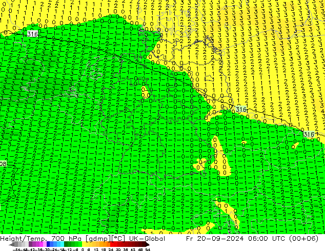 Height/Temp. 700 hPa UK-Global Fr 20.09.2024 06 UTC