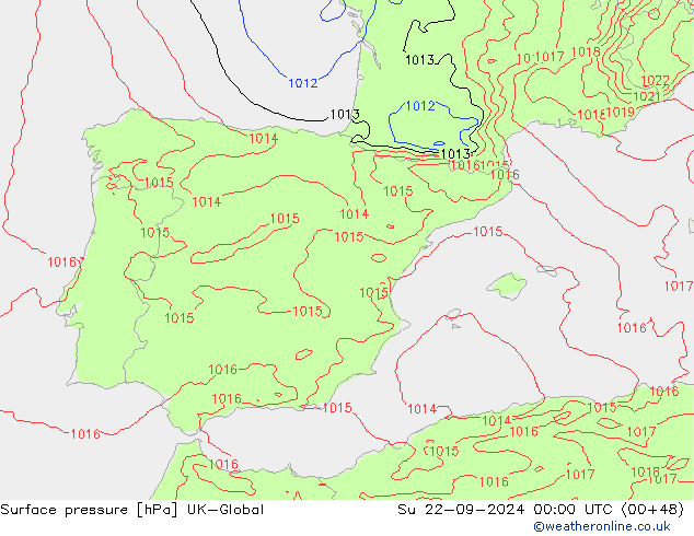 Surface pressure UK-Global Su 22.09.2024 00 UTC