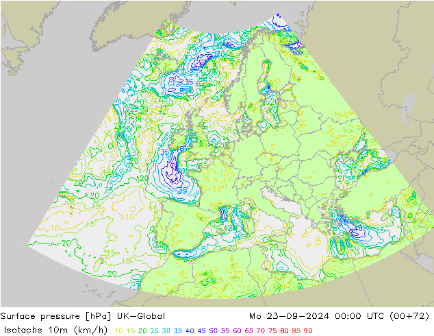 Isotachs (kph) UK-Global Seg 23.09.2024 00 UTC