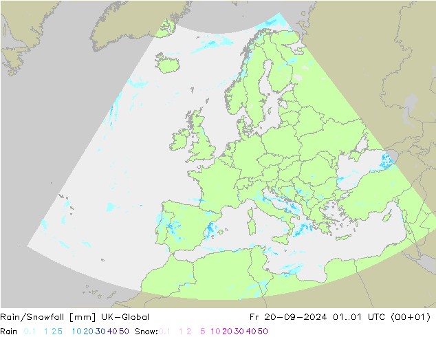 Rain/Snowfall UK-Global пт 20.09.2024 01 UTC