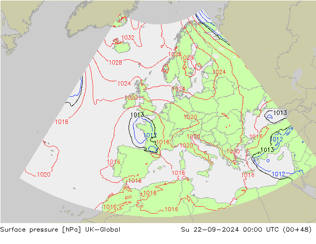 Pressione al suolo UK-Global dom 22.09.2024 00 UTC