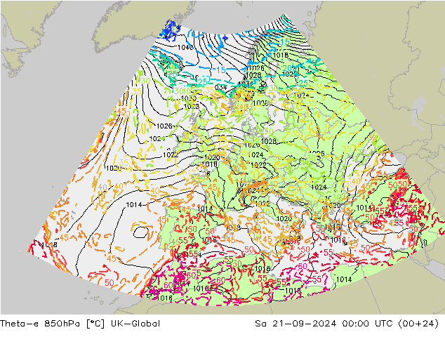 Theta-e 850hPa UK-Global Sa 21.09.2024 00 UTC