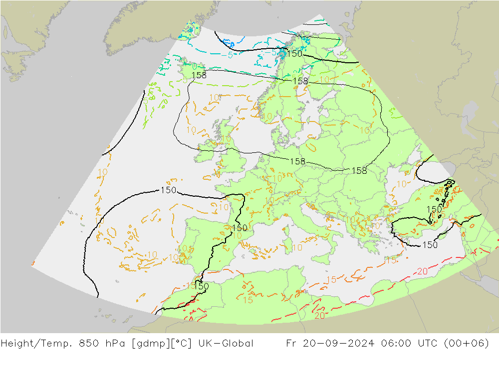 Height/Temp. 850 hPa UK-Global Pá 20.09.2024 06 UTC