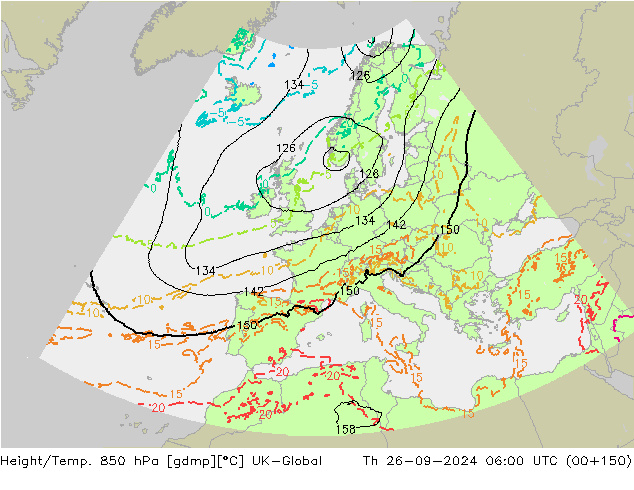 Height/Temp. 850 hPa UK-Global Th 26.09.2024 06 UTC