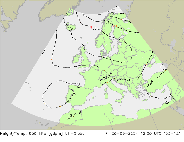 Height/Temp. 950 hPa UK-Global Fr 20.09.2024 12 UTC